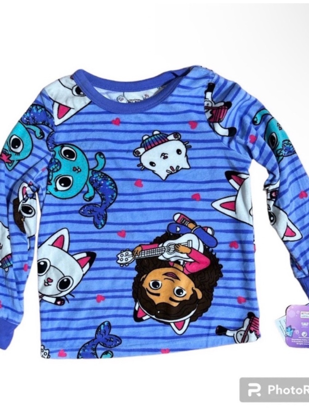 Gabby's Dollhouse Girls Long Sleeve Pajama Top Purple Stripe PJ Shirt 5/6